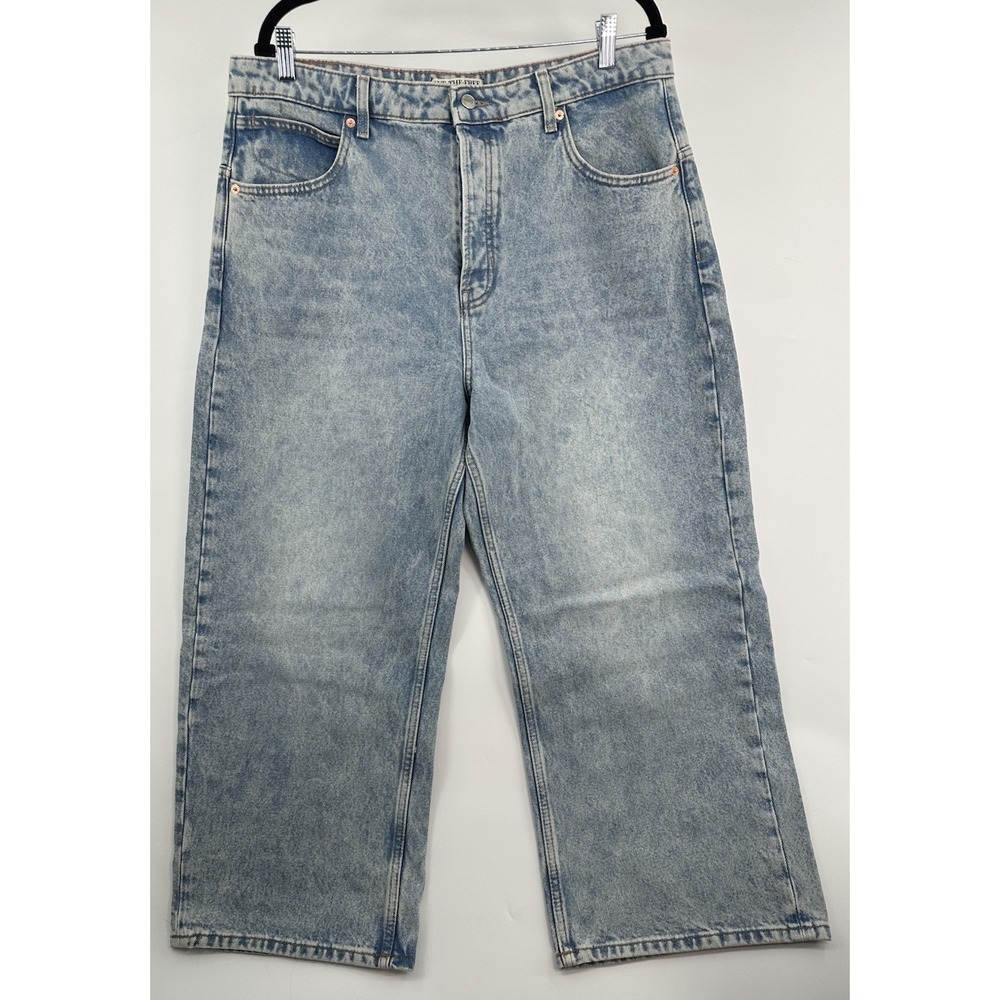 We Free People Deep Trance Boyfriend Blue Jeans Womens 32 Blue Wide Ankle Leg